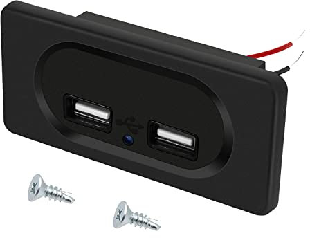 Hoembpn 4.8A Dual USB Car Charger Socket Panel,12V/24V USB Fast Charge Socket Panel Mount with Blue LED Indicator for Motorcycles,Caravan,Boats,Trucks,RVs,Marine, Golf carts