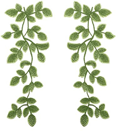 2 Pairs(4PCS) Mirror Pair Green Leaves Applique Forest Vines Lace Trims Embroidery Sewing Patches Embellishment Decoration for DIY Costume Art Craft Projects, Green