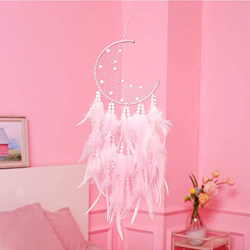 Dream Traumfänger Kinder, Federn Traumfänger im Böhmischen Stil, Handgefertigt Dreamcatcher für Wandbehang Hochzeit Wohnkultur Ornamente Handwerk (Rosa)
