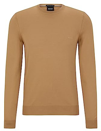 BOSS Herren Botto-L Pullover aus Schurwolle mit Rundhalsausschnitt und Logo-Stickerei Beige XXL