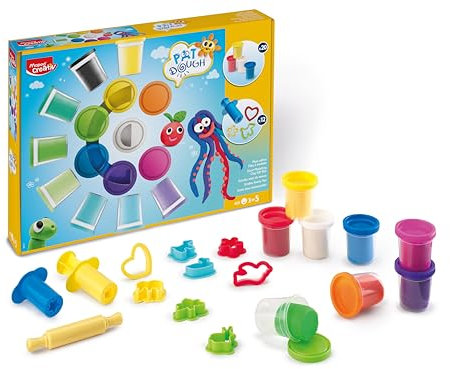 Maped Creativ - Pâte à Modeler Pat'Dough pour Enfants - 20 Pots de Pâte à Modeler et 12 accessoires - 20 Pots de 56g - Couleurs Arc en Ciel