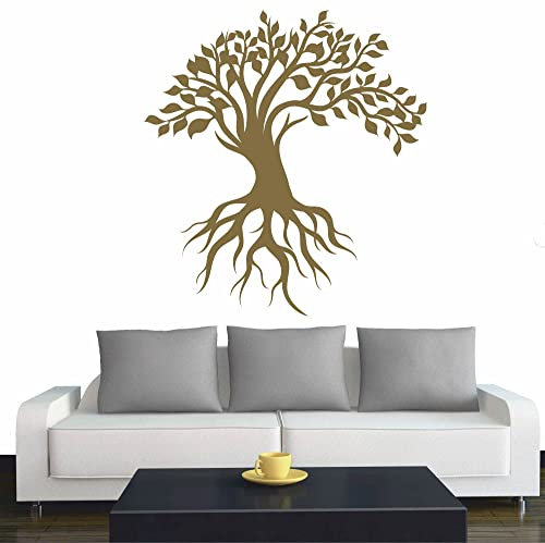 INDIGOS UG - Wandtattoo Wohnzimmer - Wandaufkleber Baum des Lebens - 3 - Lebensbaum Weltenbaum - 80x80 cm - Gold - Aufkleber Kinderzimmer Schlafzimmer Küche Badezimmer Büro Dekoration