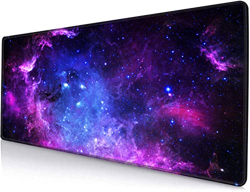 SANWUMIAN Gaming-Mauspad, großes Mauspad für den Schreibtisch, rutschfeste Gummiunterseite, Tastatur-Mauspad, Schreibtischunterlage mit genähten Kanten, 80 x 30 cm, Galaxie