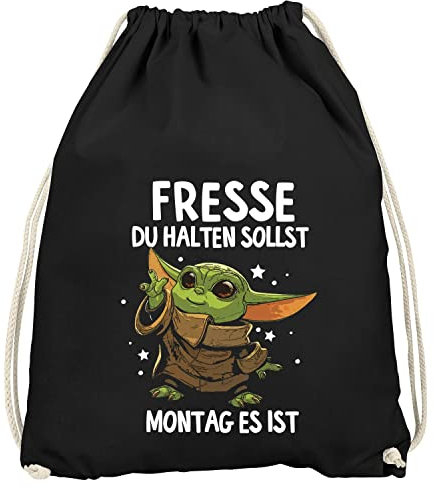 MoonWorks® Turnbeutel Bedruckt Spruch lustig Arbeit Fresse halten du sollst Montag es ist Baby Yoda Gymbag schwarz Unisize