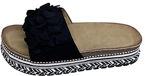 Damen Sandalen Pantoletten Plateau Sommer Schlappen Sandaletten Blume TL891– Schwarz 39