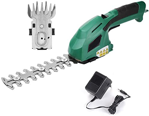 7.2 V Hedge Trimmer Grass Shear, 2 In 1 Electric Bush Trimmer/Small Grass Cutter Hedge Trimmers Cordless with 2 Interchangeable Blades & 1pcs Rechargeable Batteries & Charger for Garden, Shrub