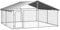 vidaXL Outdoor Dog Kennel with Roof, Spacious Steel Dog House with Secure Entry, Suitable for Exercise and Play