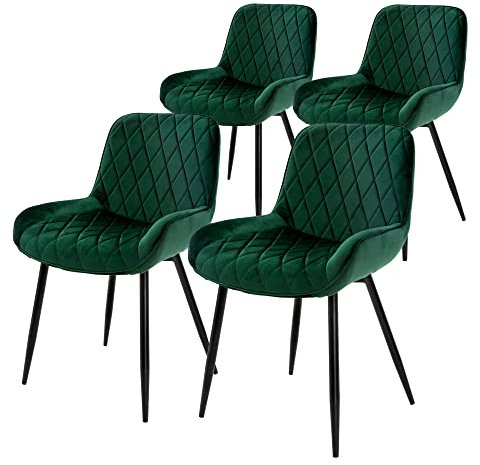ML-Design 4er Set Esszimmerstühle Esszimmerstuhl mit Rücken- und Armlehnen, Dunkelgrün, Samt Sitzfläche, Metallbeine, Küchenstühle Küchenstuhl Wohnzimmerstühle Wohnzimmerstuhl Polsterstuhl Stühle