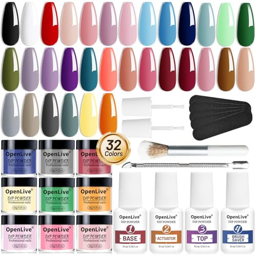 36 Pcs Nail Dipping Powder Set Blue Red Professional Set Activators Foundation Top Coat Gift for Girls Women