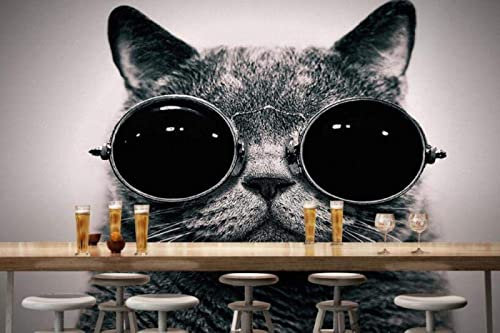 Papier Peint Panoramique Chat À Lunettes Papier Peint 3D Intissé Decoration Murale Chambre Salon