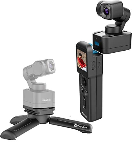 Feiyu Pocket 3 Action Camera 4K with Remote Control Bundle [Official],3-Axis Anti-Shake Stabilization,12MP Ultra HD,Built-in MIC,130° Wide View,for Vlogging,Diving,Riding