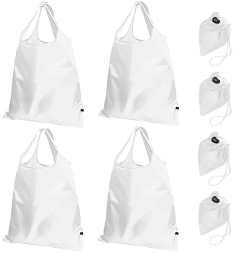 Edge Faltbare Einkaufstasche aus Polyester mit Doppelgriff, Faltbar am Rand, Umweltfreundliche Tragetasche, Wiederverwendbare Tasche, Mehrweg-Einkaufstasche, 38x58 cm, 4-er Packung (weiß)
