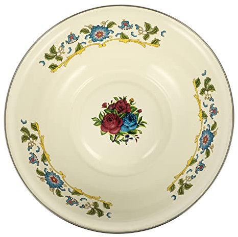 Bestonzon Bassin En Émail Bol En Émail Floral Rétro Assiette Ronde En Émail Bol À Soupe Bassin En Émail Bol De Service En Émail Bol À Pâtes Bassin À Saindoux Bol À Ramen (29 Cm)