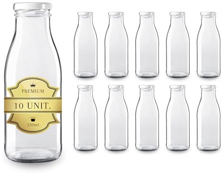 Espirito Rebelde Lot de 12 Bouteilles en Verre Vides de 250 ml avec Couvercle | Bouteilles en Verre pour Jus, Lait, Barbecue, Sauces | Idéales pour Pique-niques, Mariages et Fêtes