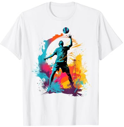 Bunte Beachvolleyballspieler Jungen Herren Beachvolleyball T-Shirt