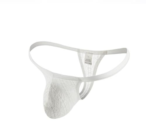 JPXJGT Men's See Through Floral Lace G-String Thongs Jockstrap Bulge Pouch Underwear M-2XL(White,M)