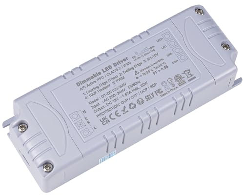 YAYZA ! LED Trafo 12V Dimmbar 20W IP44 1660mA TRIAC Klein LED Transformator, 230V Auf 12V DC Treiber, Kein LED-Flimmern, Kein Rauschen Dimmbar Netzteil, für Lampen G4, MR11, GU5.3
