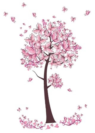 Veemoon Stickers Muraux Arbre Fleur Rose Autocollants Muraux Amovibles Décoration Mural Diy Salon Chambre