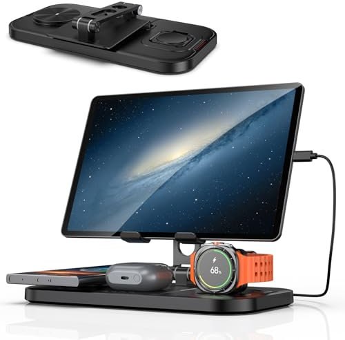Wireless Charger for Samsung Charging Station for Galaxy S25 Ultra/S24, Wired Charging for Tablet/iPad, for Samsung Watch Charger for Galaxy Watch Ultra/7, Foldable Travel Charger for Galaxy Buds Pro