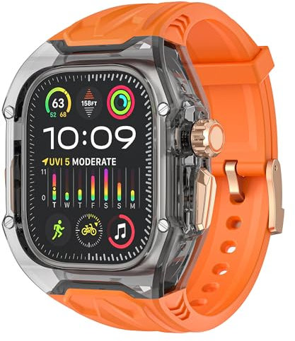 VeveXiao - Funda protectora transparente con correa compatible con Apple Watch Ultra 2 de 49 mm, funda protectora militar transparente para iWatch Ultra de 49 mm, correa para hombres y mujeres