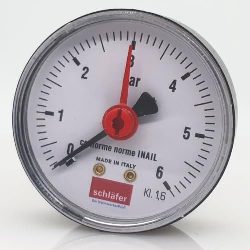 Schläfer 0930165 | Hydraulisches Manometer hinten 1/4 Axialer Anschluss 0-6 bar Skala 63 mm für Luft-Wasser-Heizungssysteme Hydraulische Druckanzeige