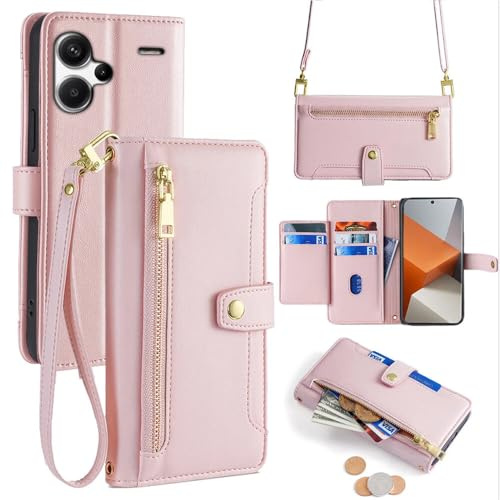 betterfon Handykette kompatibel mit Xiaomi Redmi Note 13 Pro+ 5G | Leder Handyhülle mit Kartenfächern | Handyhülle zum Umhängen | Rosa