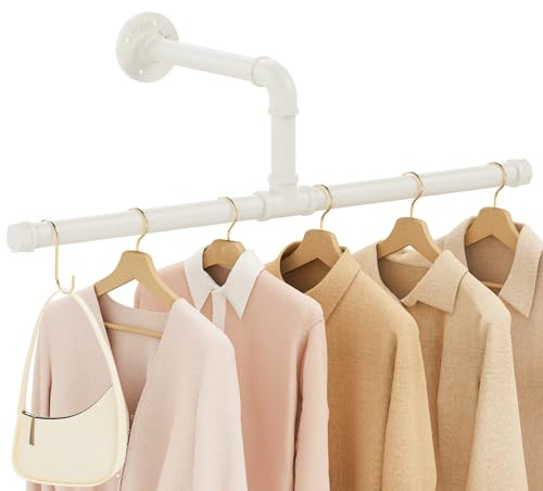 Yawinhe 51cm Industrierohr Kleiderstange Wandmontage,Creme,1 Pack | Kleiderständer für die Wand;Rustikale Kleideraufbewahrung;Platzsparenders Wandregal Küchenregal;Garderobenstange Wandmontage