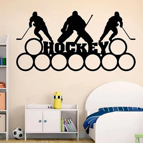 Hockey Wandtattoo Kunst Personalisierter Name Sport Kinder Jungen Schlafzimmer Wohnkultur Eishockey Vinyl Aufkleber Stadion Wandbild 42x82cm