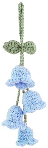 WLLHYF Tulip Car Mirror Hanging Ornament, Hand Knitted Crochet Cute Little Lily Of The Valley, Car Interior Decor Flower Aesthetic Accessories (Blue)