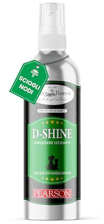 Pearson D-Shine Lotion entwirrend, glänzend und geschmeidig für Hunde und Katzen, Format 250 ml, hergestellt in Italien.