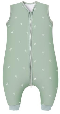 Lilian&Gema Schlafsack mit Füßen, Schlafsack mit Füßen Winter 2.5 Tog, Schlafsack mit Beinen 100% Baumwolle, Schlafsack Baby mit Füßen Grün Wald, Baby Schlafsack 94CM Geeignet für 3-4 Jahre