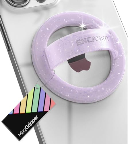 Encased Magnetic Phone Grip Holder (Compatible with MagSafe) Thin Silicone Finger Loop Ring for iPhone (Purple Glitter)