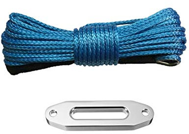 Cuerda sintética para cabrestante Cuerda sintética de 6 mm * 15 M Agregue 4000 lbs Aluminio Hawse Fairlead, Off Road Rope, Kevlar Winch Cable, Cuerda de plasma Protección contra deshilachado(Blauw)