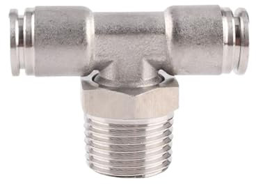 LTRAJUYNH 10PCS 304 Stainless Steel T-Type Three-Way Pneumatic Fittings PB-4/8/10/12/16mm(PB4-M5)