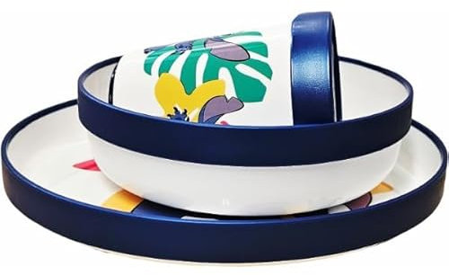 Ensemble de vaisselle réutilisable pour enfants bicolore – Set composé de 3 pièces: assiette, bol et verre pour enfants et bébé avec base antidérapante – Sans BPA (pour STITCH)