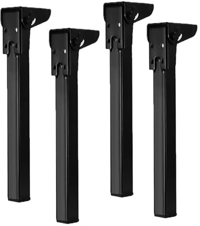 X1NGFU Lot de 4 Pied de Table Rabattable,Pieds de Bureau Pieds de Meubles Fer,Pieds de Support de Rechange en métal,Charnières Autobloquantes,pour Lit Table Canapés,avec vis (50cm,Black)