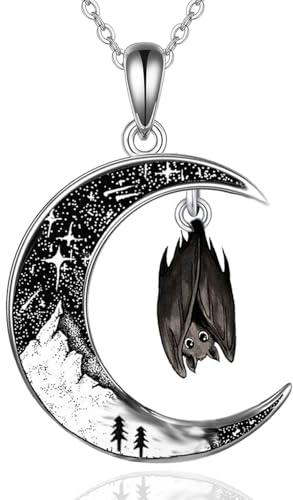 Wasee Schwarze Katze/Fledermaus/Schmetterling/Spinne/Wolf Halbmond Ketten für Damen 925 Sterling Silber,Katzen Halskette Gothic Anhänger Schmuck Geschenke für Frauen