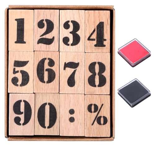 12 Stück Zahlen Holzstempel Set, Vintage Nummernstempel aus Holz für DIY, Kartenbasteln, Scrapbooking, Geschenk Deko, Bastelzubehör für Kinder und Erwachsene