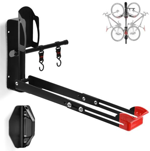 MGYHWJA Schwenkbare Fahrrad Wandhalterung, Fahrradhalterung Wand, Platzsparender Fahrradständer für die Garage, Einfaches Einhängen und Aushängen, zu 35 kg halten (Black Red)