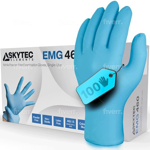 Skytec Premium Blue Nitrile Gloves - Pack of 100 Latex-Free Disposable Gloves - Non-Sterile Surgical Gloves for Medical, Food, & Cleaning - EN 455/374 PPE Certified - Small
