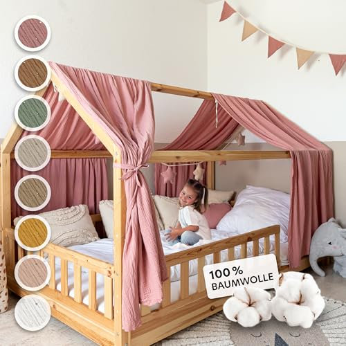 lilimaus Hausbett Himmel mit Gold Applikation [in 12 Farben] Betthimmel Hausbett aus 100% Baumwolle Musselin - Stoffhimmel für Hausbett Deko Mädchen & Jungen - Himmel für Hausbett Kinderbett Vorhang