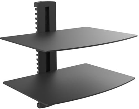 Gavigain Étagère d'angle Flottante à 2 Niveaux en Alliage de Verre pour TV, Design Peu encombrant, Forte capacité de Charge pour décodeur, Lecteur DVD, Consoles de Jeux