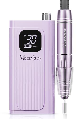 MelodySusie Cordless Electric Nail Files, SC300F Professional Rechargeable Nail Drill 30000 RPM, Portable E File Kit for Acrylic Gel Nails Manicure Salon Home, Purple