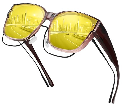 konqkin Nachtsichtbrille-Damen-Herren-Nachtfahrbrille-Nachtbrille-Zum-Autofahren-Sonnenbrillen-Polarisiert-Night Vision Goggles-Sonnenbrille-Autofahrerbrille Nacht,1e