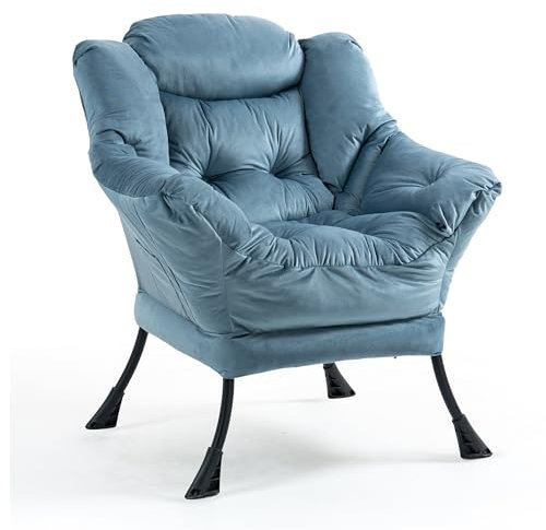 TIANSHU Samt Relaxsessel mit Nackenstütze, Sessel Wohnzimmer mit Metallbeinen Stabil Loungesessel Ohrensessel Sessel für Schlafzimmer Arbeitszimmer Balkon (Hellblau)