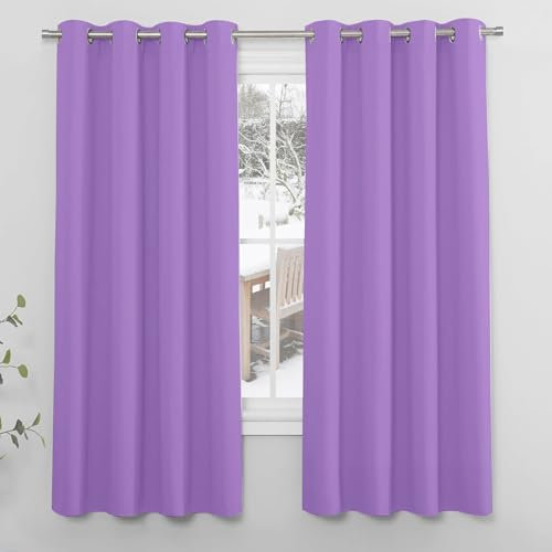 NINGBAI Vorhang Blickdicht Thermovorhang 120 x 180 cm Einfarbige/Winter Extra Warm/Modern Modern Schlaufenschal/Ösenschal Vorhang für Schlafzimmer, Lila