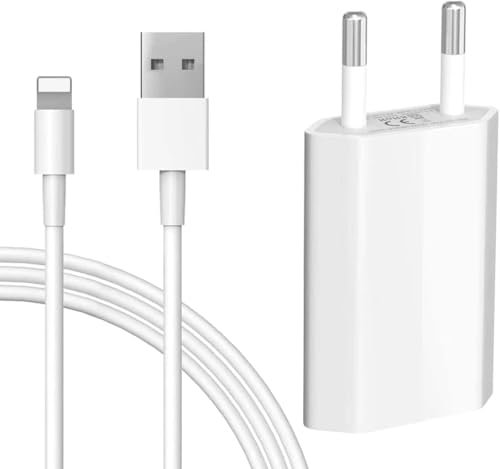 Chargeur pour Iphone 8/8 Plus/ 11/7/ 7 Plus/ 6/ 6S/ SE 2020/ X/XR/XS/XS Max/ 10/12 SE 2020,IPad,Air pods, 5V 1A Adaptateur Secteur USB avec Câble 2M