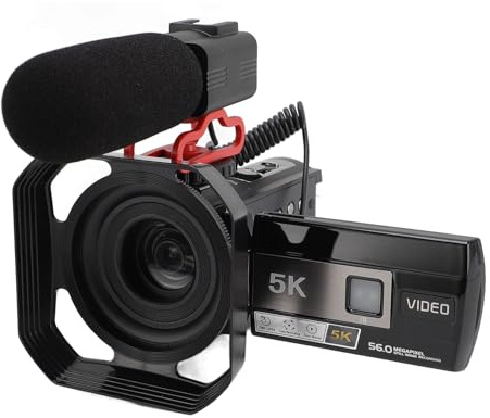 Jiawu Videokamera-Camcorder, 5K UHD 56MP WiFi-Vlogging-Kamera mit 18-fachem Digitalzoom und Anti-Shake, 3-Zoll-Touchscreen-Kamera für YouTube mit Mikrofon, Stabilisator, Gegenlichtblende