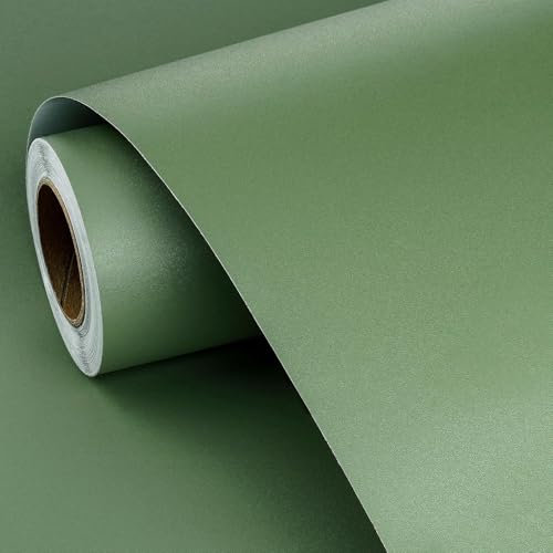 FunStick Green Wallpaper for Kitchen Vinyl Wrap for Cupboards Washable Dark Green Self Adhesive Wallpaper for Bedroom Living Room Wall Covering Peel and Stick Sticky Back Plastic for Walls 40CM×2M