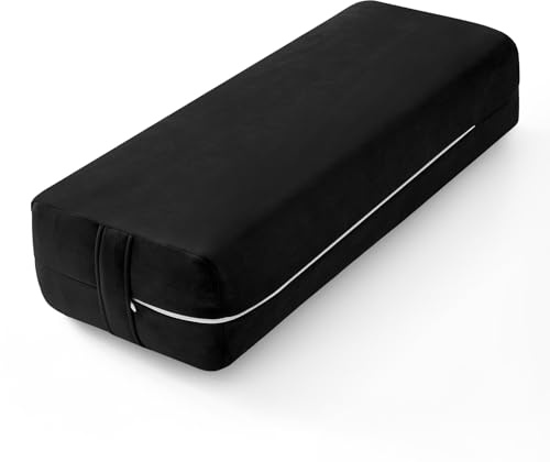 Wellsin Rectangular Yoga Bolster - Meditation Pillow with Washable Suede Cover, 27X10 X5.5, Black